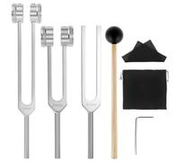 QWORK Set di diapason per la guarigione, 128 Hz, 256 Hz, 512 Hz, 512 Hz, con mazzuola, dispositivi di terapia del suono per lavoro energetico, Reiki e benessere