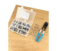 QWORK® Set di fascette stringitubi, con pinze e 115 pezzi di fascette stringitubi in acciaio inossidabile 304, 10 dimensioni per automobile, nave, casa, 6 mm - 28.6 mm