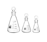 QWORK® Set di Matracci Erlenmeyer 250 ml, 150 ml e 50 ml, 3 x Erlenmeyer di Vetro Borosilicato con Tappo Vetro per Uso da Laboratorio, Esperimenti, Chimica, Studi Scientifici