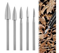QWORK® Set di Punte per Intaglio in Legno per Utensili Rotanti, 5 Pz Punte Trapano in HSS Gambo da 1/8" per Incisione Legno (3mm, 4mm, 5mm, 6mm, 8mm)