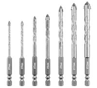 QWORK® Set di Punte per Piastrelle, 7 pezzi - Carburo di tungsteno, 3/4/5/6/8/10/12 mm, gambo esagonale da 1/4", argento