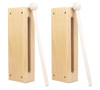 QWORK Set di strumenti a percussione in legno - Confezione da 2 blocchi sonori in legno con mazzuole, blocco ritmico in legno massello, strumento a percussione musicale per concerti, registrazioni e