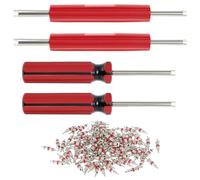 QWORK Set di strumenti per la riparazione di pneumatici, doppia e singola, 100 nuclei di ricambio per valvola, in rame nichelato, compatibili con auto, camion, moto