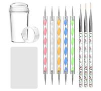 QWORK® Set di timbri per unghie, timbro per nail art con raschietto, 3 pennelli per unghie, 5 penne a doppia punta