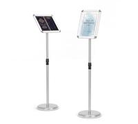 QWORK® Supporto informazioni di alluminio - A4 - Cornice a scatto girevole a 360° - Angolo sicuro - Regolabile in altezza 75~120 cm (Argento, A4)