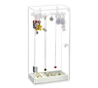 QWORK® Supporto per gioielli, organizer per collane, scatola per collane in acrilico, con girevoli ganci e vassoio, contenitore per anelli, collane, bracciali