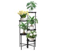 QWORK® Supporto per piante in metallo a 5 livelli, ripiano per piante da interno ed esterno, supporto per fiori a più livelli, nero