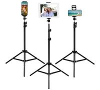 QWORK® Supporto per tablet per streaming live, compatibile con 4.7"-13" iPad Pro, Air, Mini, telefono e altri dispositivi, altezza da 54 cm a 160 cm, rotazione a 360°