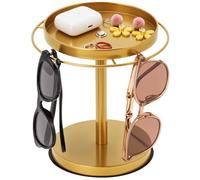 QWORK® Supporto porta occhiali girevole con finitura dorata, organizer per occhiali da sole con vassoio superiore per orologi e gioielli, regalo perfetto per tutte le occasioni