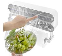 QWORK® Taglierina per pellicola trasparente, dispenser per pellicola trasparente 3 in 1 montato a parete, portarotolo da cucina, per cucina e ristorante