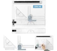 QWORK® Tavolo da Disegno DIN A4, Multifunzionale Tavolo da Disegno con Strumenti di Misurazione e Precisione Regolabili