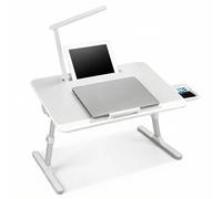 QWORK® Tavolo per laptop, angolo regolabile in altezza, tavolino pieghevole con cassetto e lampada a LED, 60 x 40 cm