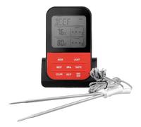 QWORK® termometro per barbecue, termometro carne, con 2 sensori di temperatura, timer e display LCD, ideale per barbecue, griglia, forno e campeggio, batterie non incluse