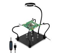 QWORK® terza mano di saldatura, con lampada di ingrandimento LED 6X, 4 bracci ausiliari di saldatura, 4 colonne PCB