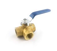 QWORK Valvola a sfera a tre vie con filettatura femmina T, maniglia a leva, femmina 1/2" DN15 in ottone forgiato