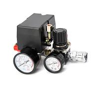 QWORK® valvola di controllo pressostato compressore d'aria, regolatore di pressione 90-120PSI con set di raccordi per manometri