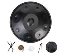 QWPDWA Harmonic 440HZ - Tamburo handpan in Acciaio, 9/10/12 Note, 56cm, Design Morbido, per sonoterapia, Meditazione, Yoga Black 12 Notes