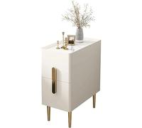 QWPYDXN Tavolino da divano stretto comodino con 2 cassetti per piccoli spazi, comodino moderno minimalista tavolino in finto marmo semplice tavolino da armadio