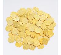 Qwrqwr 100 monete d'oro per bambini con 50 pietre preziose, perfette per decorazione pirata e compleanno per bambini, caccia al tesoro, giochi per feste dei pirati (monete d'oro, 100)