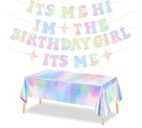 Qwrqwr Decorazioni per feste di compleanno con glitter iridescenti "It's ME Hi I'm the Birthday Girl" Banner con tovaglia Musica a tema decorazioni per tende per feste sfondo fotografico di parete e