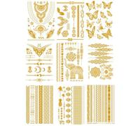 Qwrqwr Tatuaggi glitterati dorati metallizzati festival set adesivi tatuaggi festival accessori a lunga durata temporanei da incollare, per adulti, Halloween, feste, carnevale, festival musicali