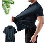 QWSYGH Men's Stretch Non-Iron Anti-Wrinkle Shirt Short Sleeve - Quick-Dry Breathable Casual Button Down Slim Fit Shirt (Dark Blue,L)