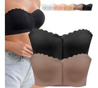 QWSYGH Surpassdo Seamless Front Closure Strapless Bandeau Bra, Non-Slip Ultimate Wavy Edge Comfort Support Bralette (2PCS-D,XL)