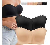 QWSYGH Surpassdo Seamless Front Closure Strapless Bandeau Bra, Non-Slip Ultimate Wavy Edge Comfort Support Bralette (2PCS-A,XL)