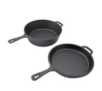 QWUUYEC Padella in Ghisa Spessa con Manico Lungo, Combo Multiuso per Cucina, Doppio Uso - Distribuzione Uniforme del Calore, Resistente e Facile da Pulire, Adatta Tutti i Piani Cottura