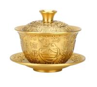 QWUUYEC Set Gaiwan 100 ml, Tazza da Tè Cinese 300 ml in Ottone con Coperchio e Piattino - Artigianato Tradizionale, Design a Rilievo, Ideale per Tutti i Tipi di Tè