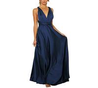 QWUVEDS Abito corto da ballo, da donna, lungo, elegante, con allacciatura al collo, con schiena scoperta, in raso, spaghetti, per feste, matrimoni, serate, taglie grandi, 52, Blu marino, L