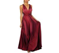 QWUVEDS Abito corto da ballo, da donna, lungo, elegante, con allacciatura al collo, con schiena scoperta, in raso, spaghetti, per feste, matrimoni, serate, taglie grandi, 52, Colore: rosso, XXL