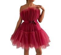 QWUVEDS Abito da donna in tulle, corto, gonfio, senza spalline, in rete, per feste di compleanno, per cocktail party, Poofy Gown, 240410A-rosso, S