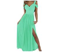 QWUVEDS Abito da sera da donna lungo senza spalle elegante, alla moda, elegante, per feste, feste, con spacco, verde, XXL