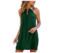 QWUVEDS Abito elegante collo abbigliamento casual da spiaggia donna poco sopra il ginocchio senza maniche abito da donna, verde, M