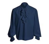 QWUVEDS Camicia da uomo stile gotico vintage manica lunga maniche a sbuffo, colletto rovesciato e orlo camicia uomo L costume halloween uomo halloween 2 halloween 6, Blu, M