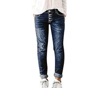 QWUVEDS Gonna pantaloni da donna, estivi, a 3/4, da donna, in tinta unita, dritto, casual, alla moda, taglio sottile, elastico in denim, Blu, XS