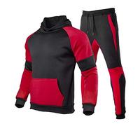 QWUVEDS Inverno moda uomo sport patchwork con una felpa con cappuccio in pile pantaloni tuta uomo, Colore: rosso, M