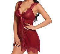 QWUVEDS Lingerie sexy da donna per il sesso, biancheria intima, reggiseno sportivo da donna, biancheria intima sexy in pizzo, allacciatura al collo, camicia da notte Deep V Front Open Lingerie Mini