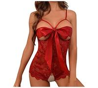 QWUVEDS Lingerie sexy da donna per il sesso, biancheria intima sportiva, reggiseno da donna, lingerie in pizzo, con orsacchiotto, floreale, body anteriore anteriore, con perle, lingerie, Vino, S