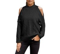 QWUVEDS - Maglione autunnale e invernale, a filo spesso, a collo alto, a spalle scoperte, colore blu chiaro, da donna, con collo alto, elegante, sexy, a maniche lunghe, oversize, 4-0110A-nero, XL