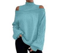 QWUVEDS - Maglione autunnale e invernale, a filo spesso, a collo alto, a spalle scoperte, colore blu chiaro, da donna, con collo alto, elegante, sexy, a maniche lunghe, oversize, Verde menta, XXL