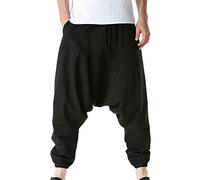 QWUVEDS Pantaloni termici da uomo, invernali, casual, estivi, con coulisse, vita media, yoga, harem, con tasche, per la famiglia, Nero , M