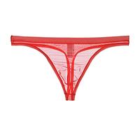 QWUVEDS perizoma trasparente da uomo, maglia sottile, biancheria intima sexy in pizzo, pantaloni a rete hipster con pizzo, Colore: rosso, XL