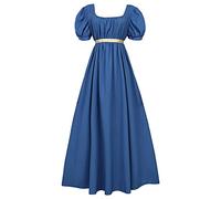 QWUVEDS Vestito da cameriera da cameriera, vestito da cameriera, abiti da donna con fascia in raso, maniche a sbuffo increspate, vita impero, Blu scuro, XXL