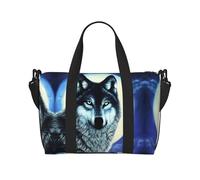 Qwvbn Borsa a tracolla con stampa di lupo sotto la luna, comoda, leggera e impermeabile, adatta per viaggi e uso quotidiano.