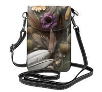 Qwvbn Borsa a tracolla in pelle con fiore di piuma, morbida e impermeabile, può essere utilizzata come portafoglio, con tracolla staccabile.