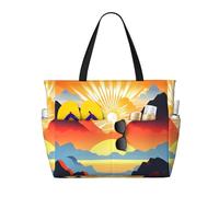 QWVBN Borsa da viaggio da spiaggia con alba luminosa, leggera e riutilizzabile, adatta per viaggi in famiglia, palestra e avventure all'aria aperta.
