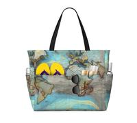 QWVBN Borsa da viaggio da spiaggia con mappa del mondo dei cartoni animati, leggera e riutilizzabile, adatta per viaggi in famiglia, palestra e avventure all'aria aperta.