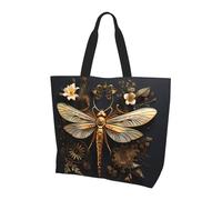 Qwvbn Borsa per la spesa a spalla singola da donna con stampa a libellula dorata dal design elegante e spazioso, perfetta per i pendolari quotidiani e lo shopping.